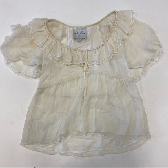 White Short Sleeve Blouse with ruffle collar - Picture 1 of 6